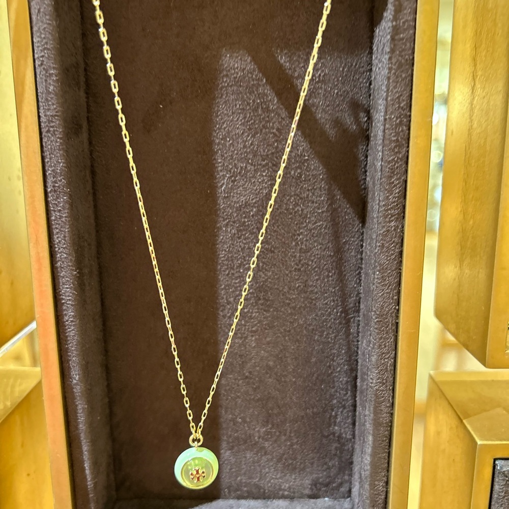 Tory Burch moondance gold  Tone Pave small Logo Pendant Necklace